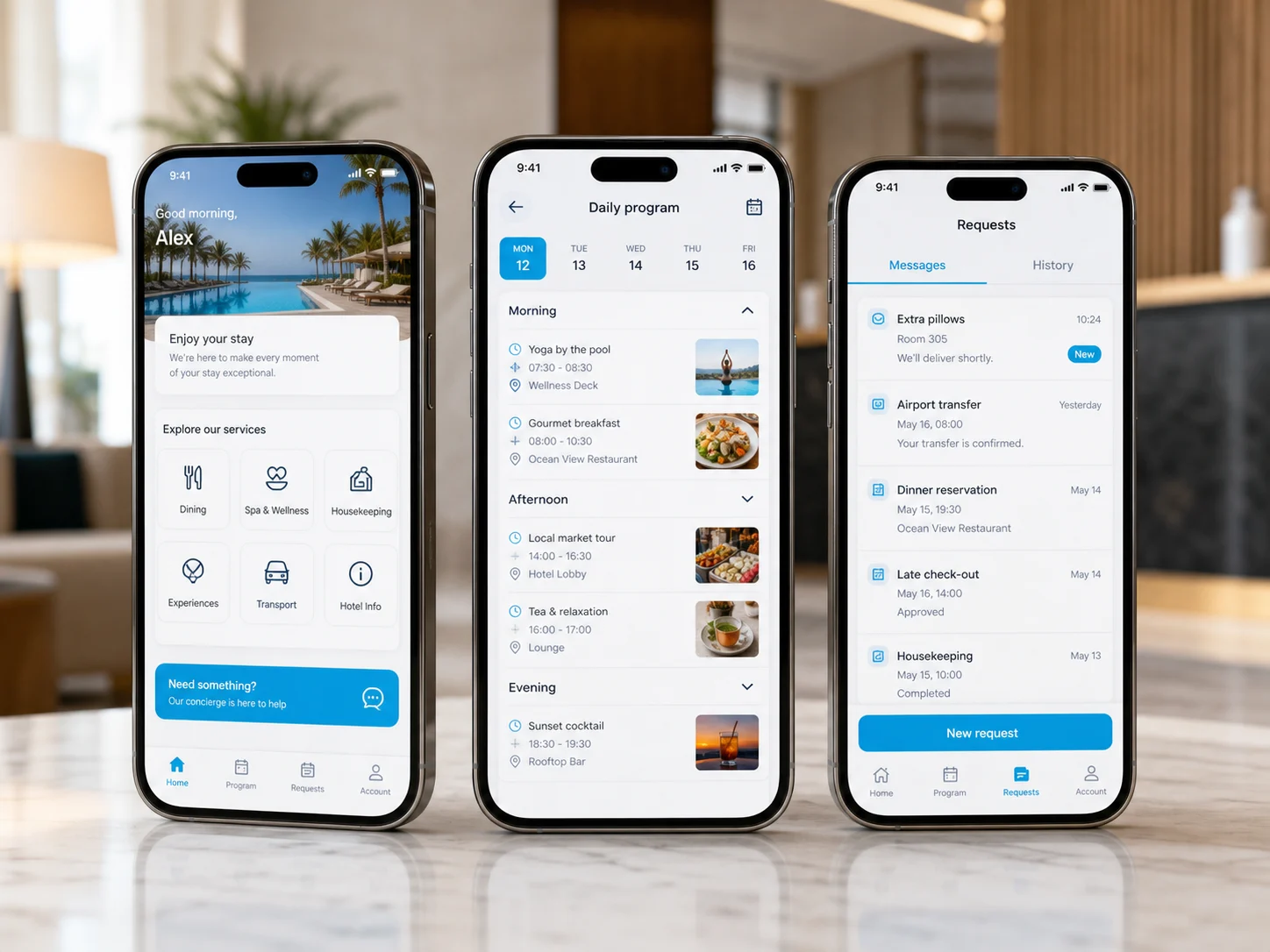 Schermate della Web App Concierge su smartphone