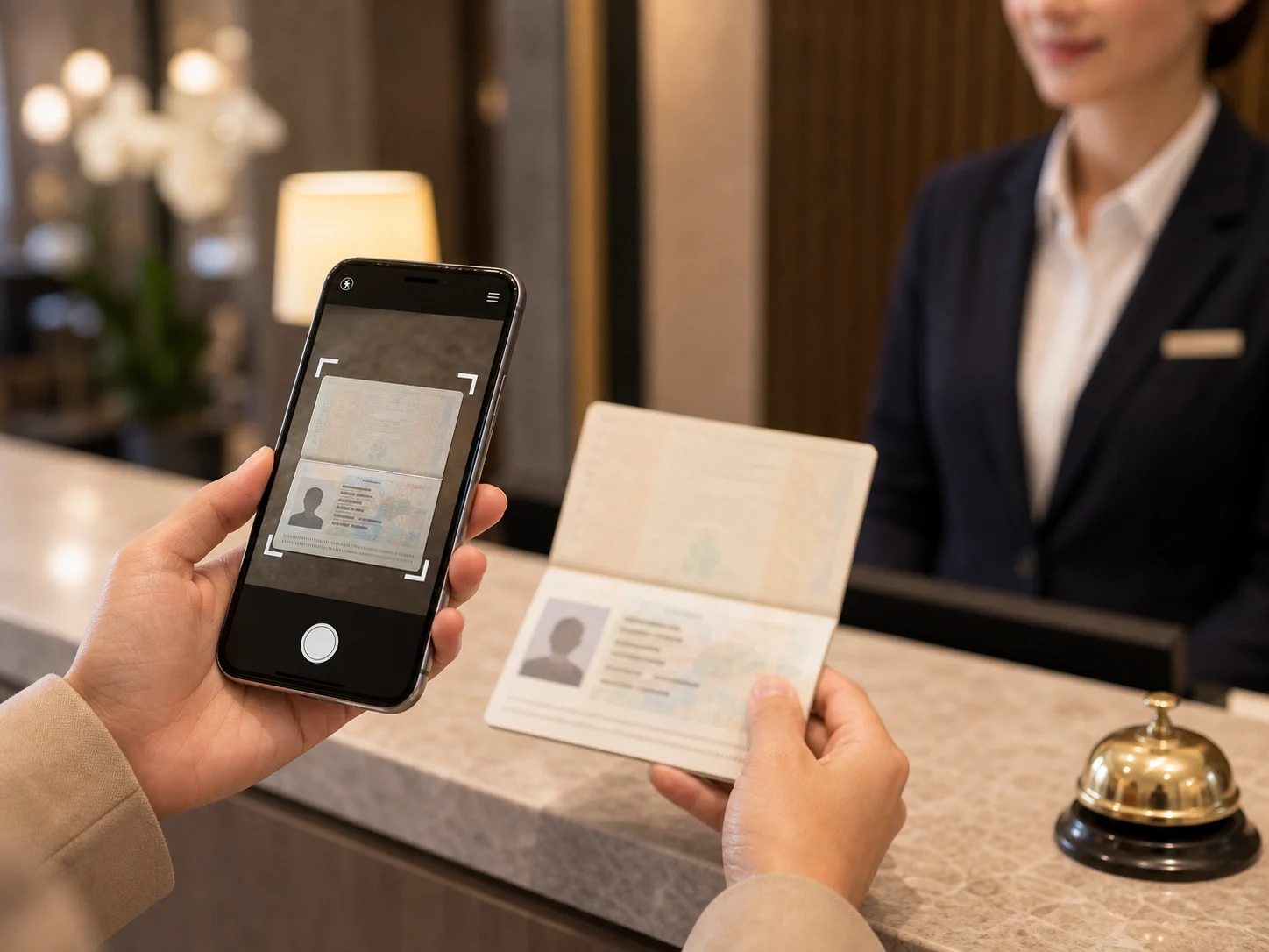 Smartphone che acquisisce un documento in reception
