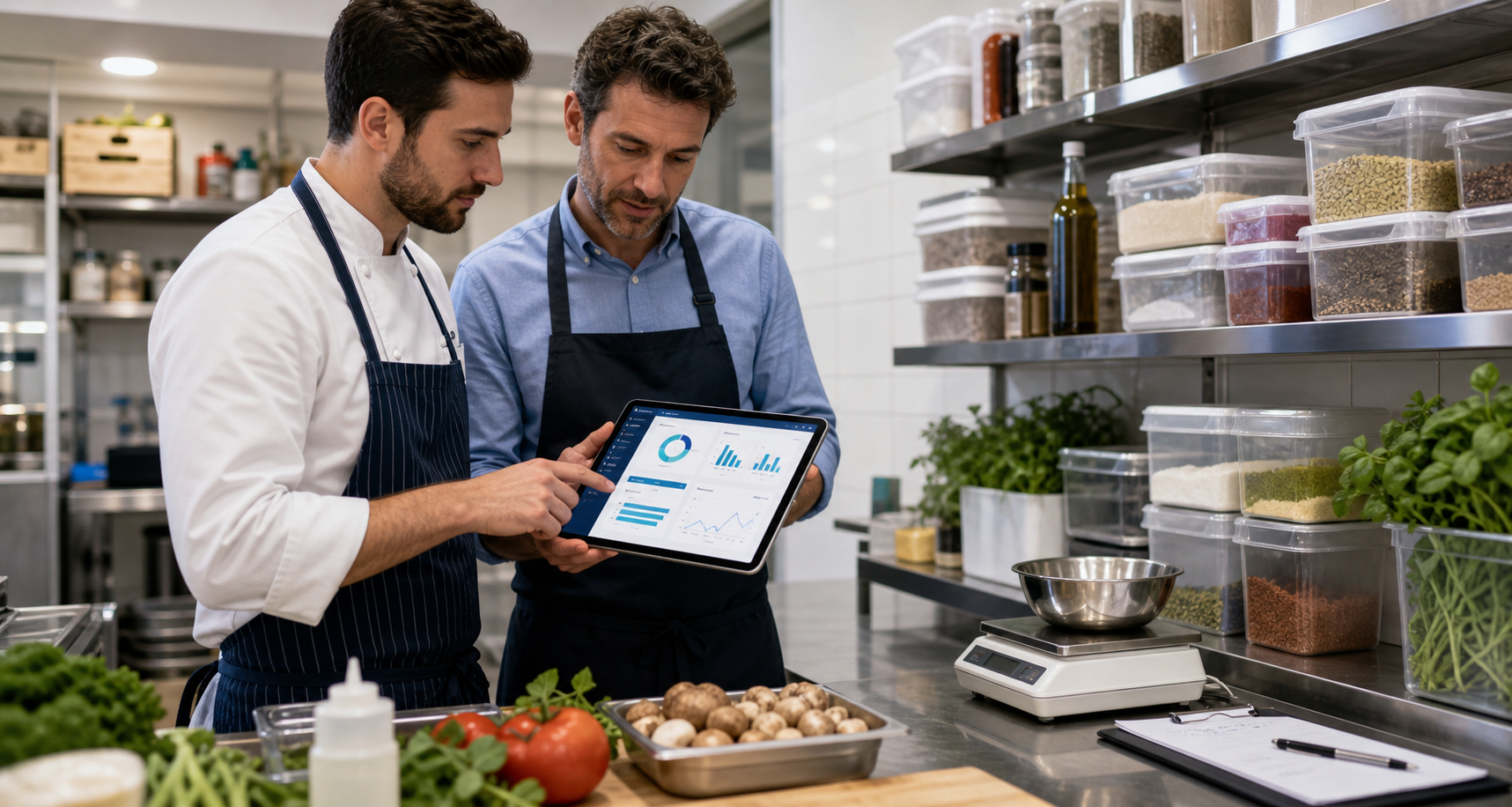 Chef e manager controllano magazzino food cost e ingredienti con Scidoo
