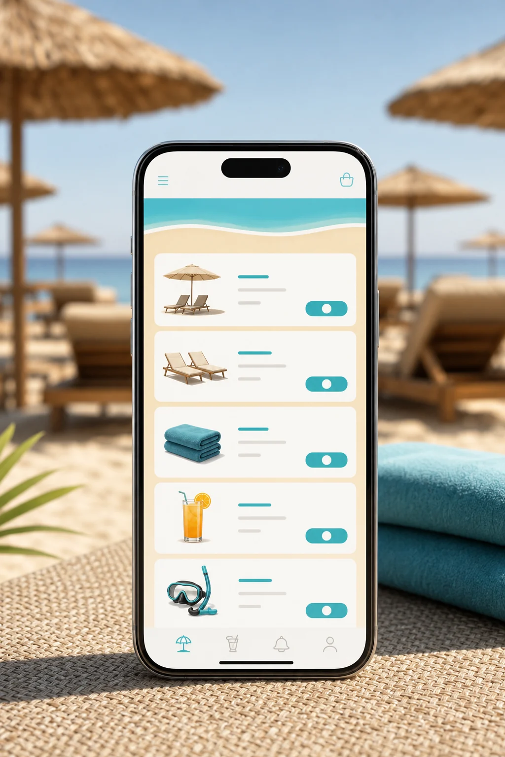 Cliente che richiede servizi spiaggia da smartphone